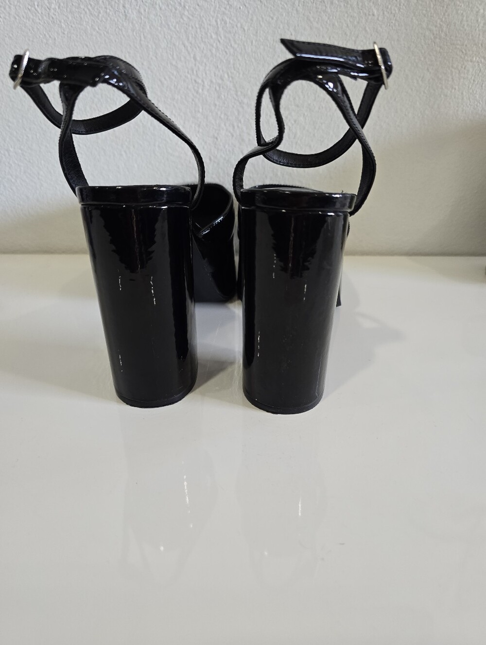 Jeffrey Campbell Black Patent Square Toe Ankle Strap Block Heels - Picture 4 of 7